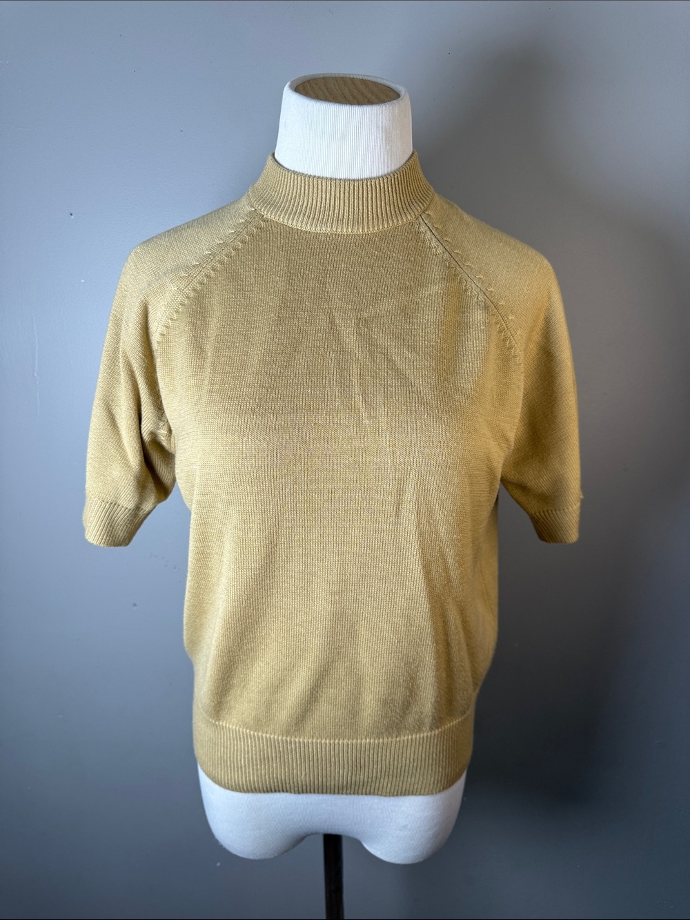 Tan Short Sleeve Mock Neck Sweater blouse